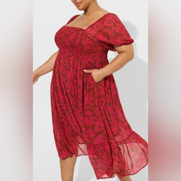 TORRID Tea Length Smocked Bodice A-Line Dress SIZE 2 XXL 18-20 NWT MAGENTA - Picture 3 of 5